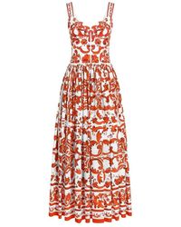 Dolce & Gabbana - Dolce & Gabbana Long Poplin Dress With Majolica Print - Lyst