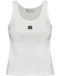 Tory Burch - Sleeveless Top With Round Neck And Logo Embroidery On The Front - Lyst