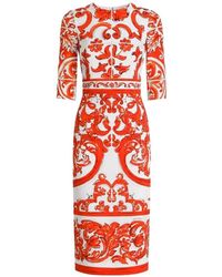 Dolce & Gabbana - Majolica-Print Charmeuse Dress - Lyst