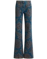 Etro - Flared Cotton Denim Jeans With All-Over Floral Print - Lyst