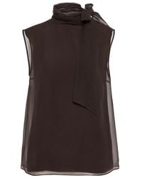Brunello Cucinelli - Silk Pussybow Sleeveless Top - Lyst