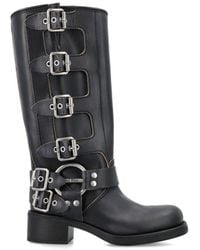 Miu Miu - Buckled Knee-High Leather Boots - Lyst