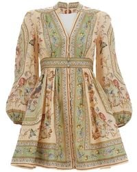 Zimmermann - Floral-Print Linen Mini Dress - Lyst