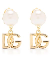 Dolce & Gabbana Orecchini di perle con logo - Neutro