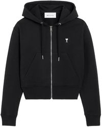 Ami Paris - Zipped Cotton Hoodie With Ami De Coeur - Lyst