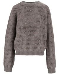 Fabiana Filippi - Falcon Platinum Mohair Sequin Striped Crewneck Sweater - Lyst