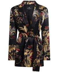 Etro - Envers Satin Jacket With Belt And Flower And Animal Motif - Lyst