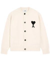 Ami Paris - V Neck Cardigan With Contrasted Ami De Coeur - Lyst