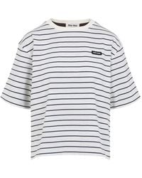 Miu Miu - T-shirt a righe cacao/blu/bianco - Lyst