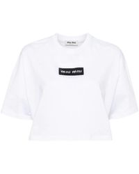 Miu Miu - Logo-embellished T-shirt - Lyst