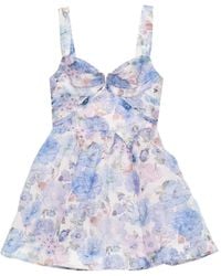 Zimmermann - Mini Dress With Keyhole Neckline And Tulle Underlay - Lyst