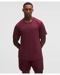 lululemon - – Fast And Free Short-Sleeve Shirt Perforated Stripe – Color Burgundy/ – Size Large - Lyst
