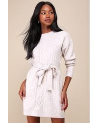 Lulus - Wishing On Winter Cream Cable Knit Mini Sweater Dress - Lyst