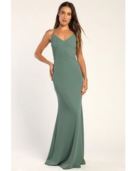 Lulus - Moments Of Bliss Dusty Seafoam Backless Mermaid Maxi Dress - Lyst