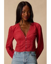 Lulus - Keyra Button-Front Balloon Sleeve Crop Top - Lyst