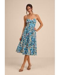 Lulus - Aleyna Multi Abstract Pleated Lace-Up Bustier Midi Dress - Lyst