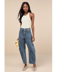 Steve Madden - Haniel Medium Wash High-Rise Barrel Jeans - Lyst