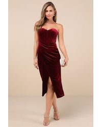 Lulus - Masterfully Flirty Velvet Bustier Midi Dress - Lyst