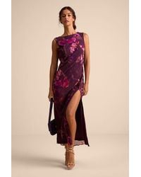 Lulus - Yaneli Plum Floral Boat Neck Cowl Back Maxi Dress - Lyst