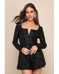 Lulus - Cue The Shine Sequin Long Sleeve Romper - Lyst