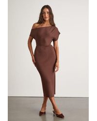 Lulus - Brady Ribbed Off-The-Shoulder Sweater Midi Dress - Lyst