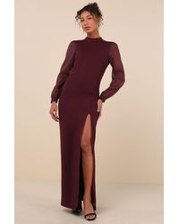 Lulus - Seeking Sophistication Plum Backless Balloon Sleeve Maxi Dress - Lyst