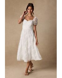 Lulus - Sweetest Behavior Embroidered Puff Sleeve Midi Dress - Lyst