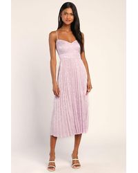 Lulus - Regal Romance Floral Jacquard Pleated Satin Midi Dress - Lyst