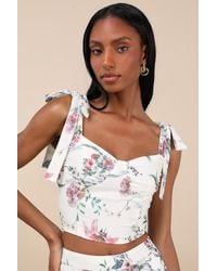 Lulus - Beautifully Chic Floral Tie-Strap Bustier Top - Lyst