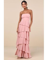 Lulus - Gorgeous Essence Blush Strapless Tiered Maxi Dress - Lyst