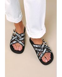 Lulus - Killian Multi Tropical Print Slide Sandals - Lyst