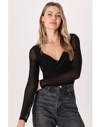 Lulus - Sheer Confidence Mesh Ruched Long Sleeve Bodysuit - Lyst