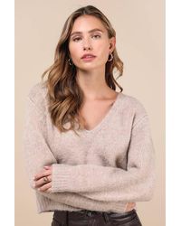 Lulus - Coquette Cozy Heather Long Sleeve Bow Pullover Sweater - Lyst