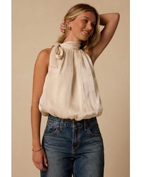 Lulus - Kasen Cream Tie-Neck Bubble Hem Top - Lyst