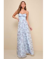 Lulus - Chic Preciousness Floral Organza Bustier Maxi Dress - Lyst