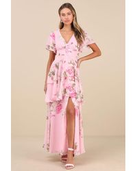 Lulus - Midnight Mood Floral Print Tiered Maxi Dress - Lyst
