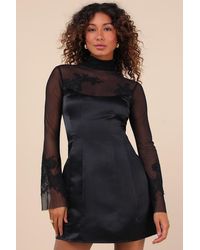Lulus - Exceptional Muse Satin Mock Neck Mini Dress - Lyst