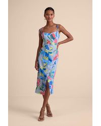Lulus - Kristel Floral Print Tie-Strap Midi Dress - Lyst