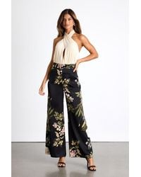 Lulus - Thriving Vibes Multi Floral Print Satin Wide-Leg Pants - Lyst