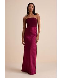 Lulus - Nyrah Satin Pleated Strapless Maxi Dress - Lyst