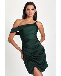 Lulus - Magnificent Magic Emerald Satin Asymmetrical Mini Dress - Lyst