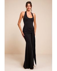 Lulus - Rosalia Jersey Knit Sash Tie Halter Maxi Dress - Lyst