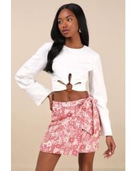 Lulus - Kieu Floral Print Faux-Wrap Mini Skirt - Lyst