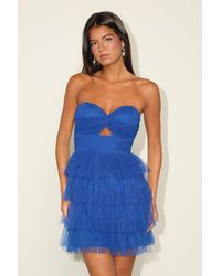 Lulus - Sapphira Tulle Tiered Cutout Mini Dress - Lyst