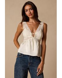 Lulus - Ynez Satin Lace Babydoll Tank Top - Lyst