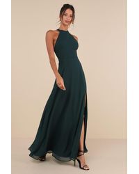 Lulus - Confidently Charismatic Emerald Backless Halter Maxi Dress - Lyst