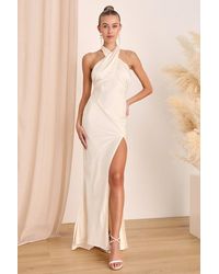 Lulus - Start Of Forever Satin Halter Mermaid Maxi Dress - Lyst
