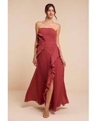 Lulus - Brylee Rusty Rose Pleated Ruffled Maxi Dress - Lyst