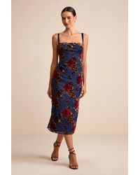 Lulus - Tessa Floral Velvet Burnout Column Midi Dress - Lyst