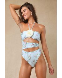 Lulus - Raeni Floral Cutout Halter Rosette One-Piece Swimsuit - Lyst